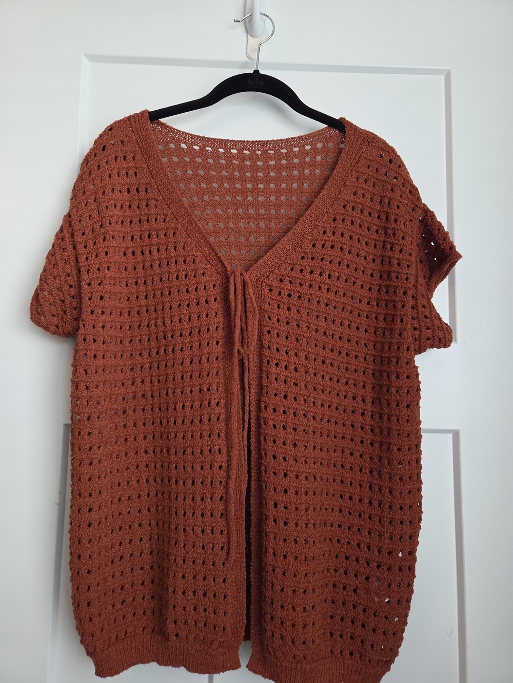 0065.  Open Knit Short Sleeve Cardigan - Rust